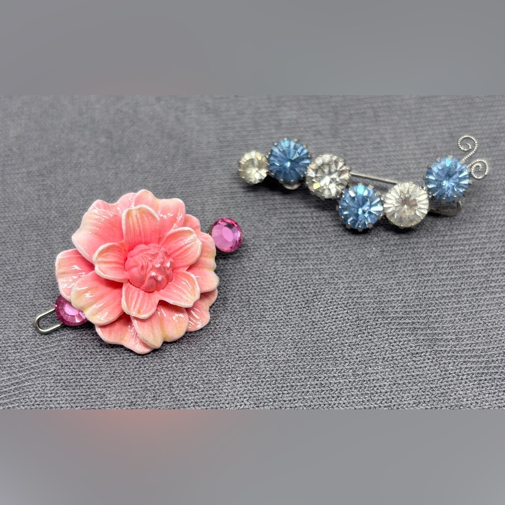 Tarina Tarantino Y2K Caterpillar Crystal Clip & Pink Flower Barrette Bundle